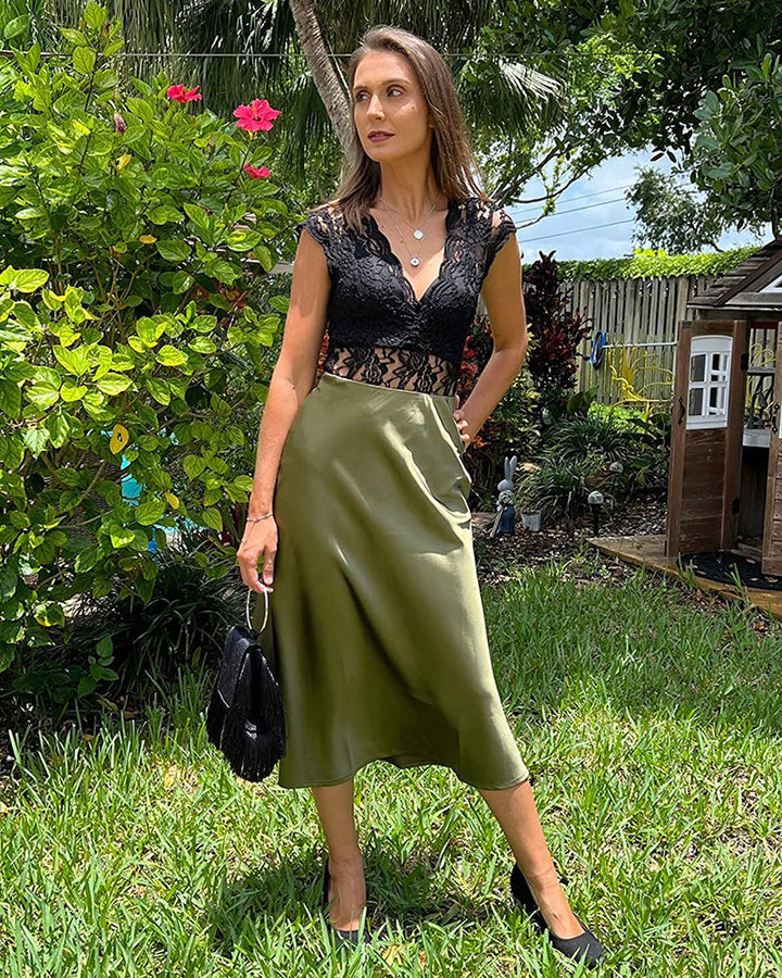 Satin Zipper Elegant Work Skirts