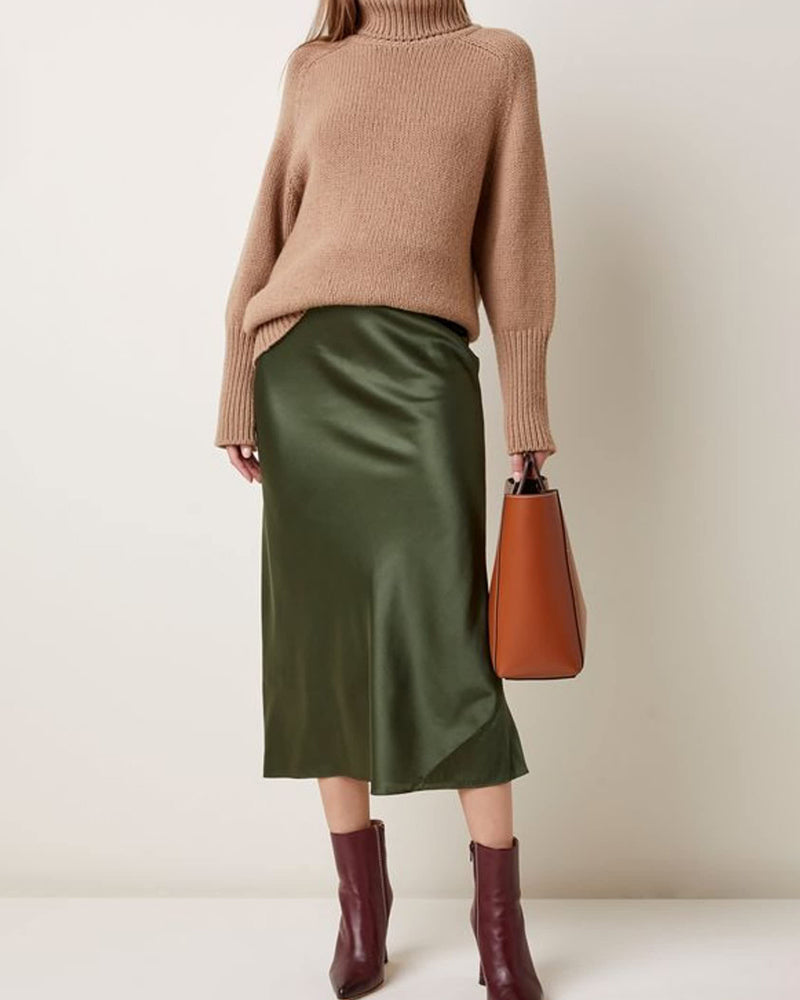 Satin Zipper Elegant Work Skirts