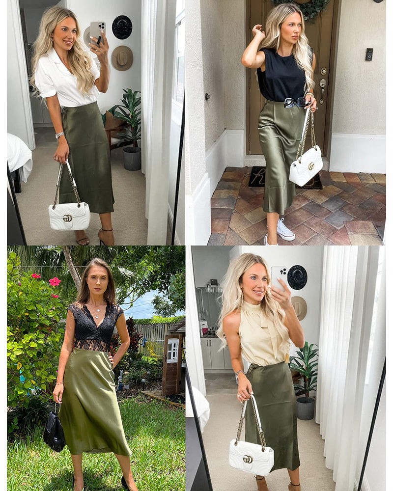 Satin Zipper Elegant Work Skirts