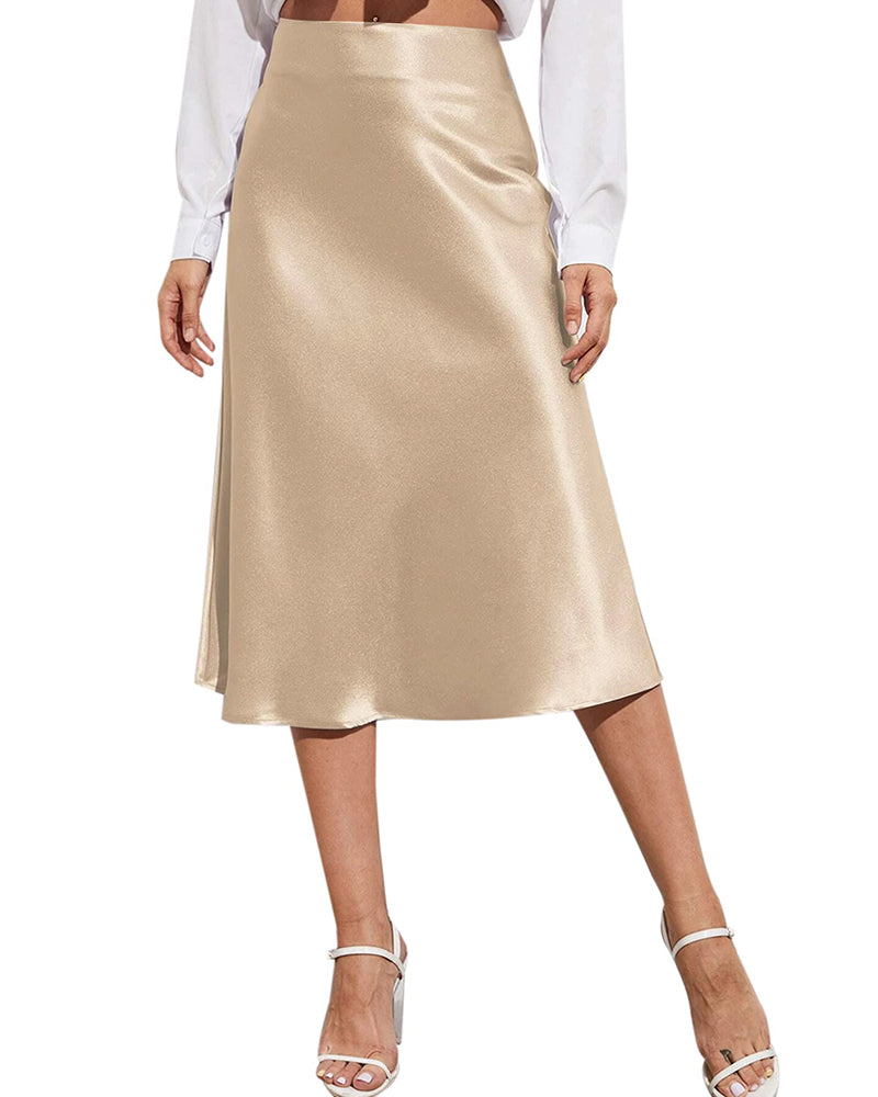Satin Zipper Elegant Work Skirts