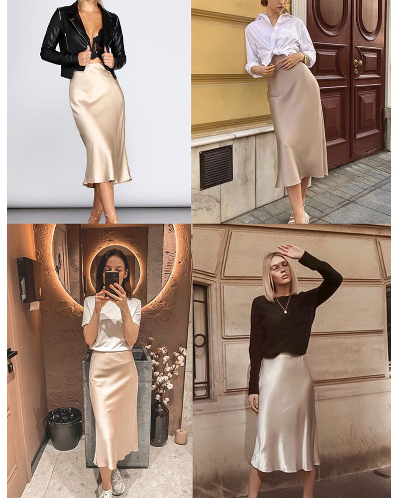 Satin Zipper Elegant Work Skirts