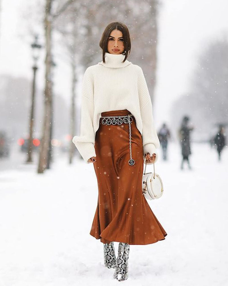 Satin Zipper Elegant Work Skirts