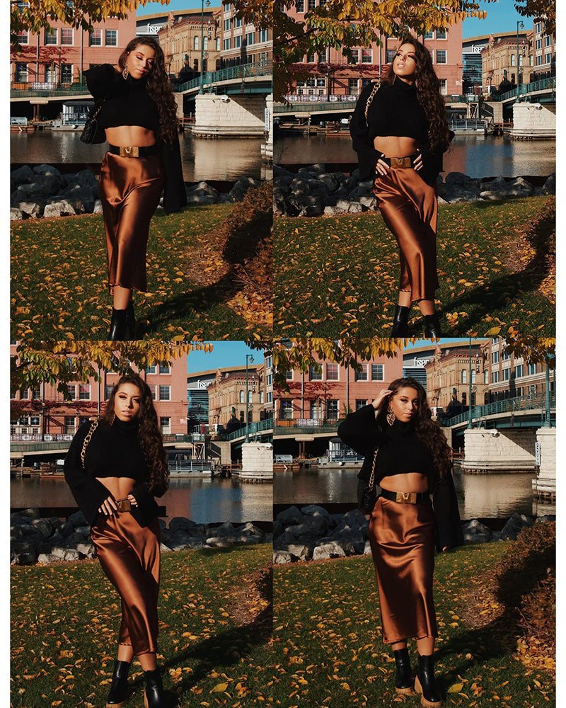Satin Zipper Elegant Work Skirts