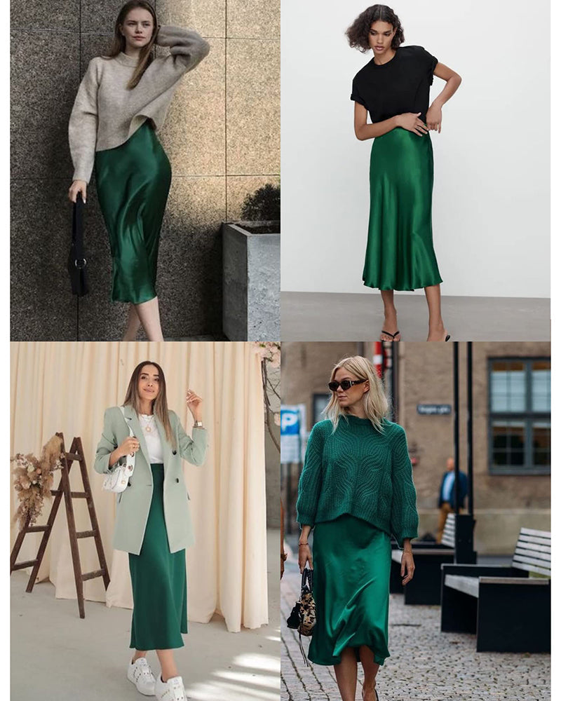Satin Zipper Elegant Work Skirts
