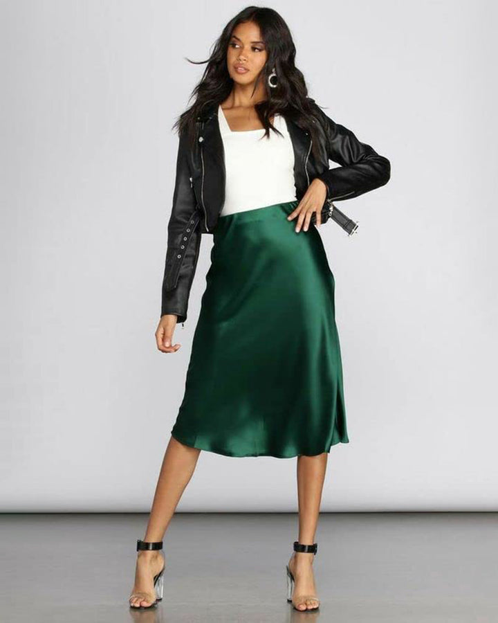 Satin Zipper Elegant Work Skirts