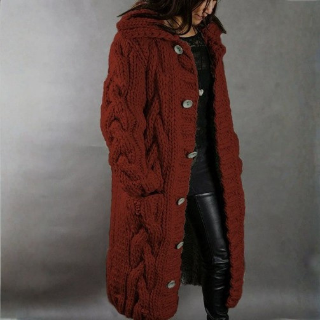 Elegant Longline Knit Coat – Non-Itchy & Flattering Fit