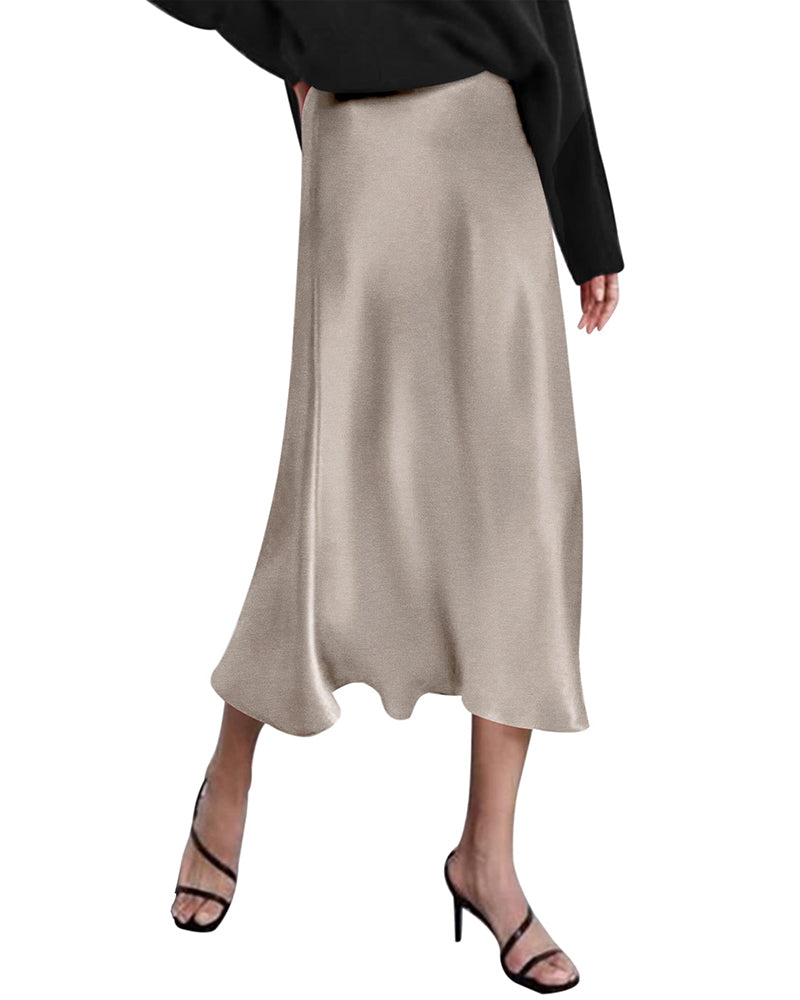 Satin Zipper Elegant Work Skirts