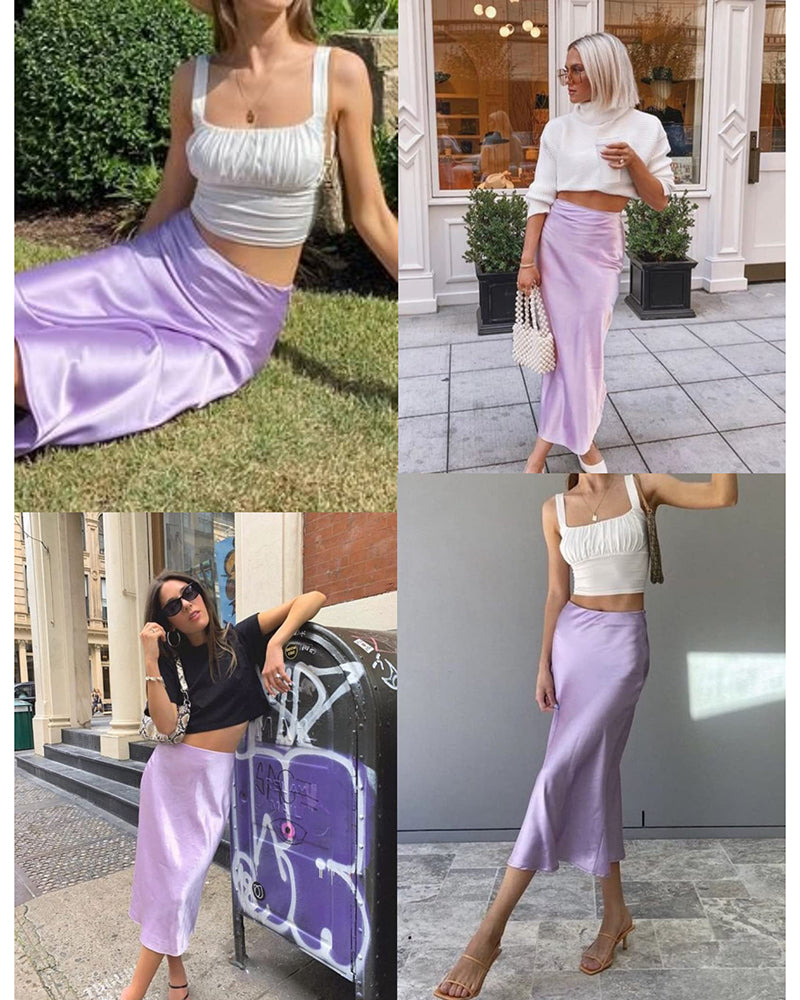 Satin Zipper Elegant Work Skirts