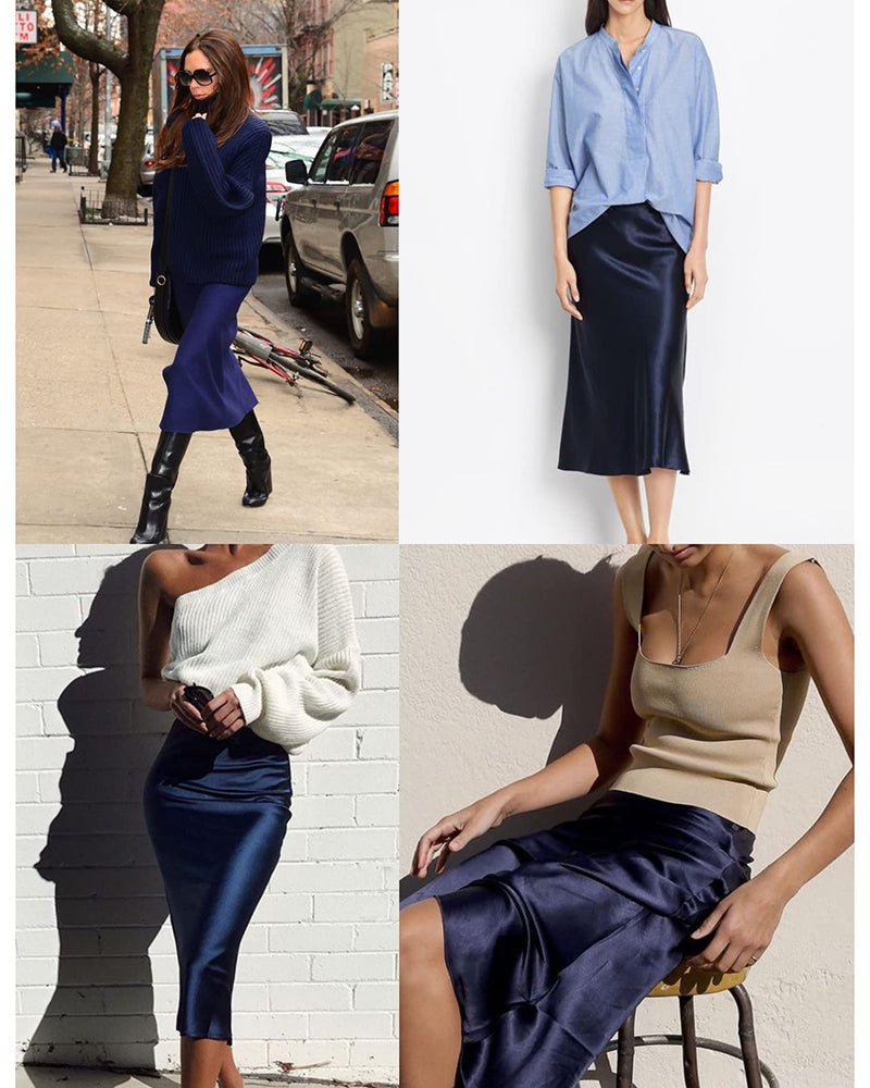 Satin Zipper Elegant Work Skirts