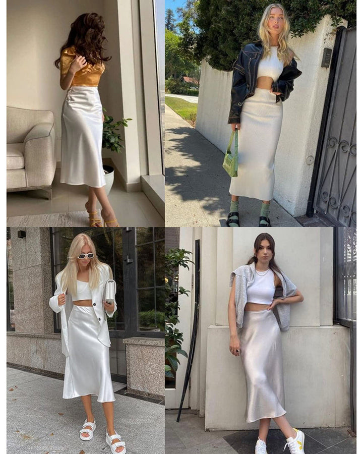 Satin Zipper Elegant Work Skirts