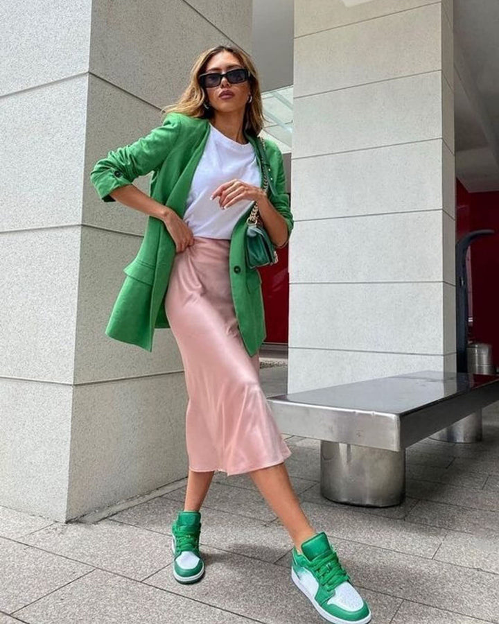 Satin Zipper Elegant Work Skirts