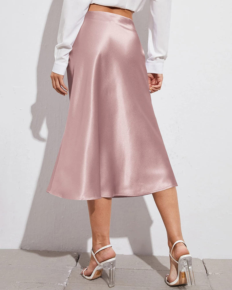 Satin Zipper Elegant Work Skirts