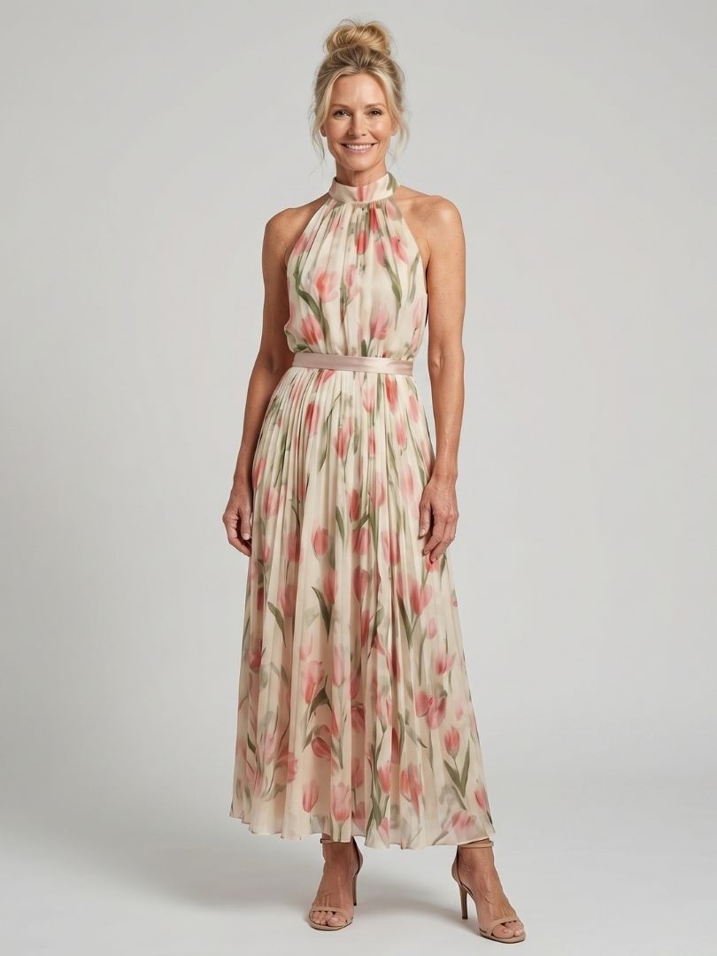 Aurelle | Halter Neck Floral Midi Dress  The Loren Sisters