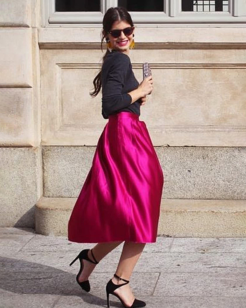 Satin Zipper Elegant Work Skirts