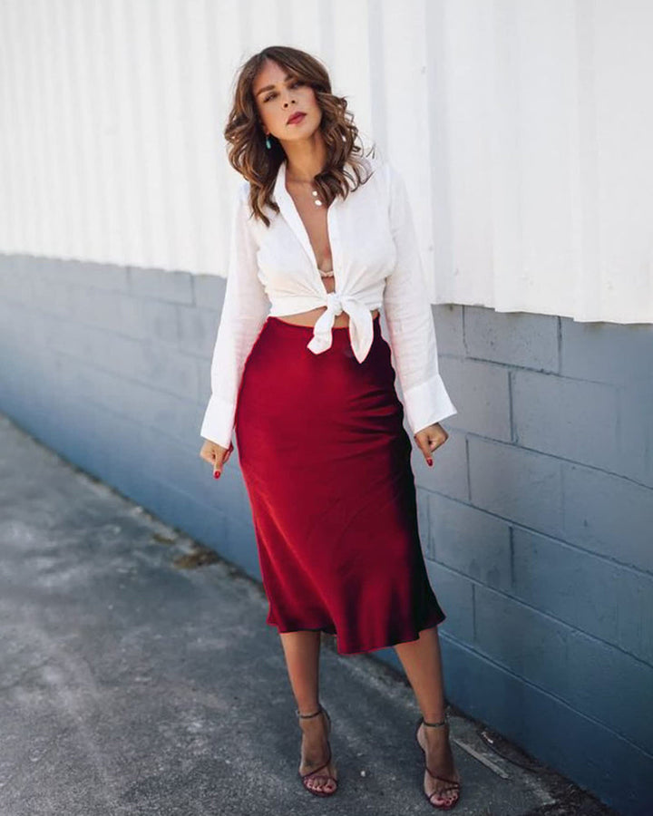 Satin Zipper Elegant Work Skirts