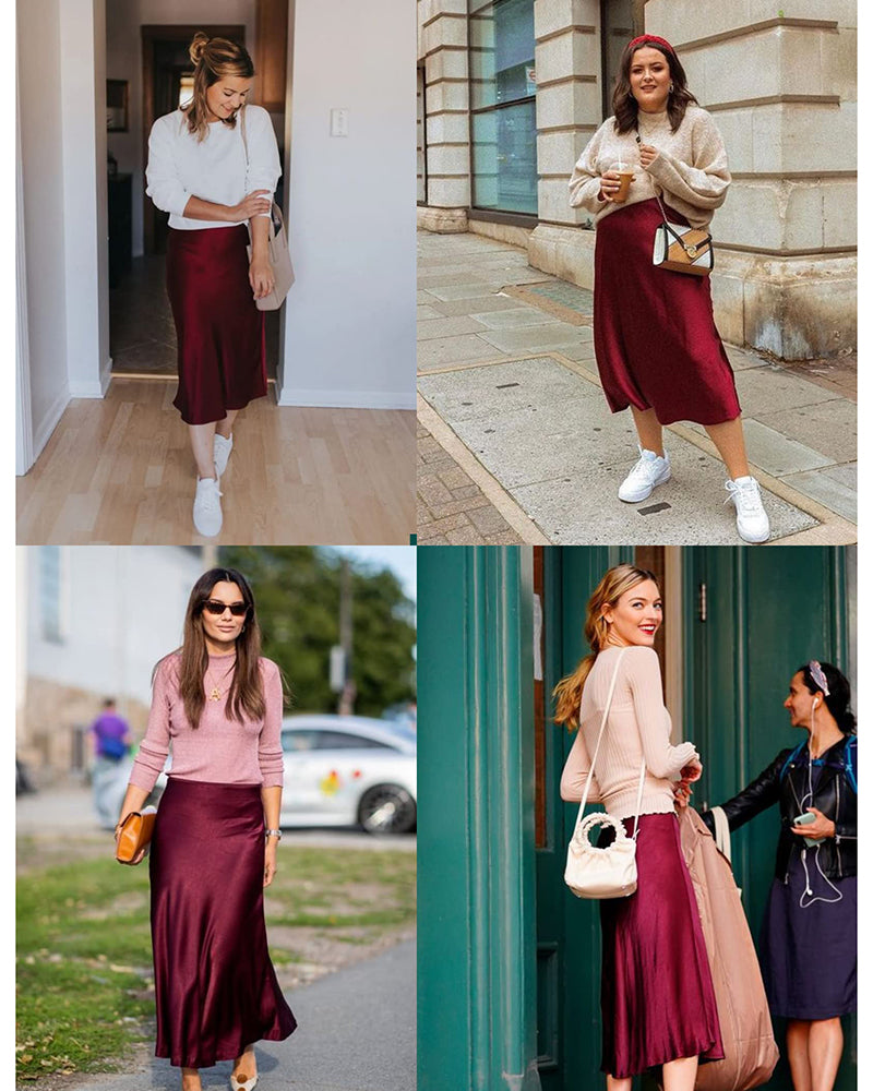 Satin Zipper Elegant Work Skirts